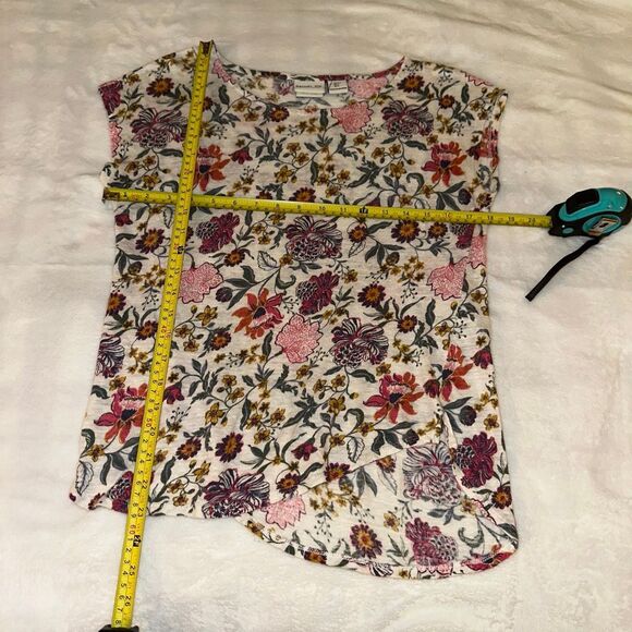 Rachel Zoe Women’s Small 100% Linen Colorful Floral Pink Cream Short Sleeve Tee - Picture 6 of 10